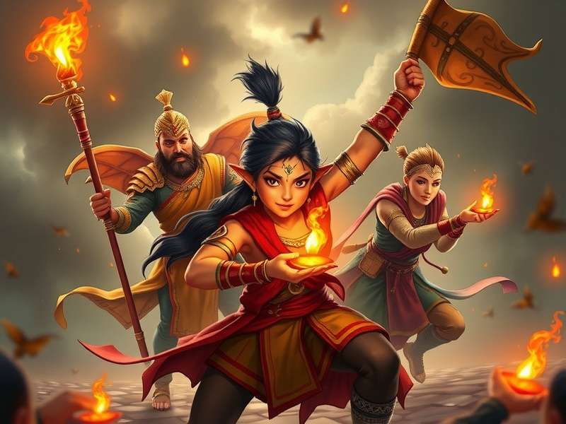 Fabled Journey Warriors main characters in epic battle